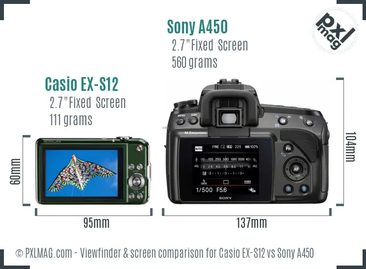 Casio EX-S12 vs Sony A450 Screen and Viewfinder comparison