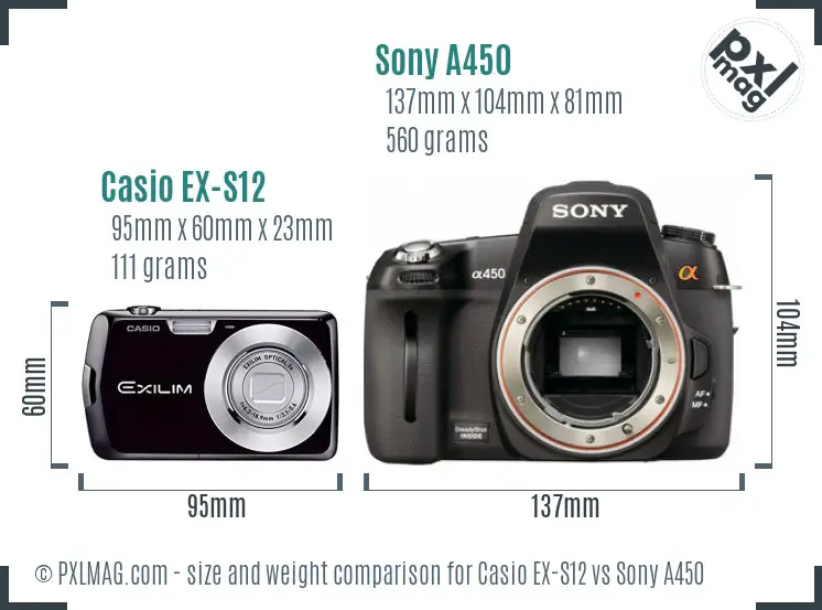 Casio EX-S12 vs Sony A450 size comparison