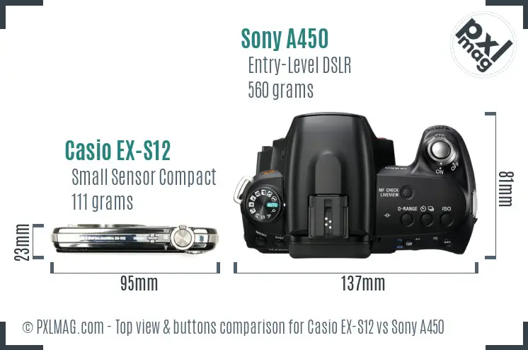 Casio EX-S12 vs Sony A450 top view buttons comparison