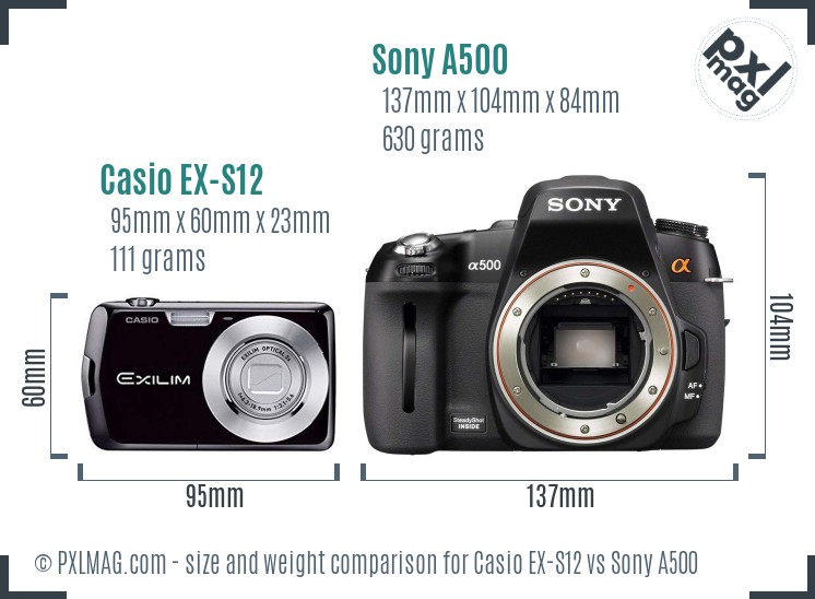 Casio EX-S12 vs Sony A500 size comparison