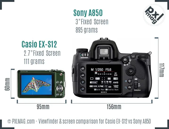 Casio EX-S12 vs Sony A850 Screen and Viewfinder comparison