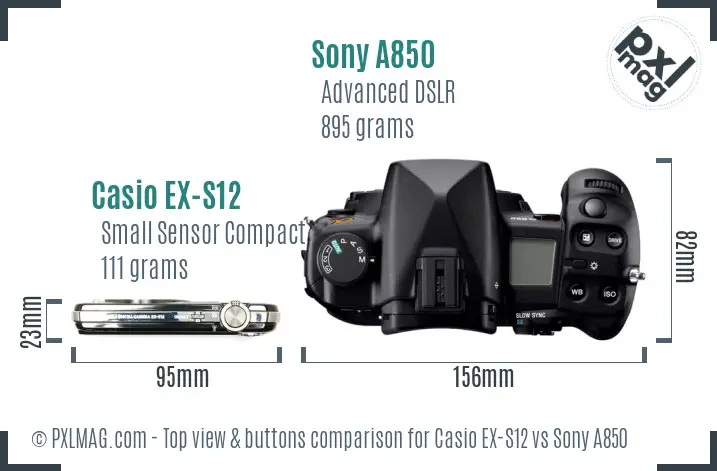 Casio EX-S12 vs Sony A850 top view buttons comparison