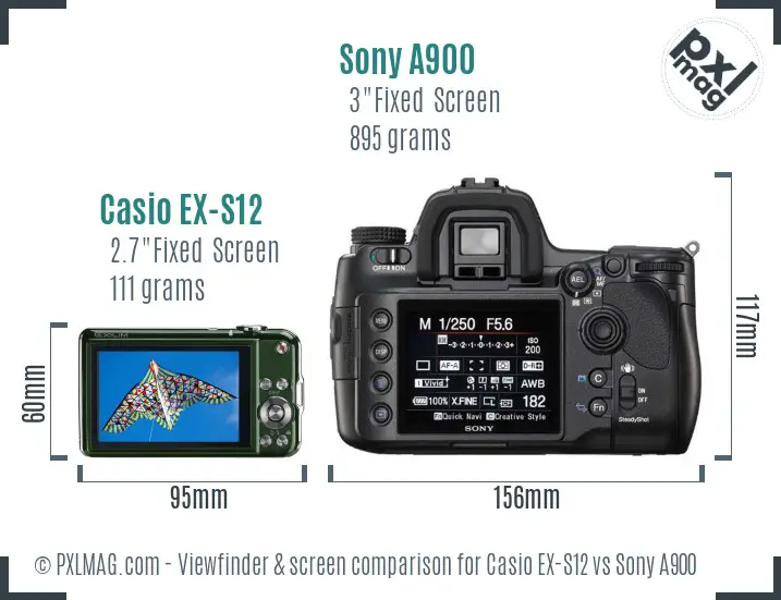 Casio EX-S12 vs Sony A900 Screen and Viewfinder comparison