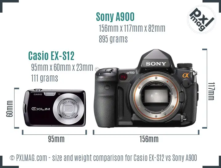 Casio EX-S12 vs Sony A900 size comparison