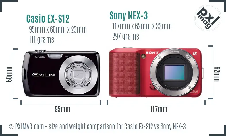 Casio EX-S12 vs Sony NEX-3 size comparison