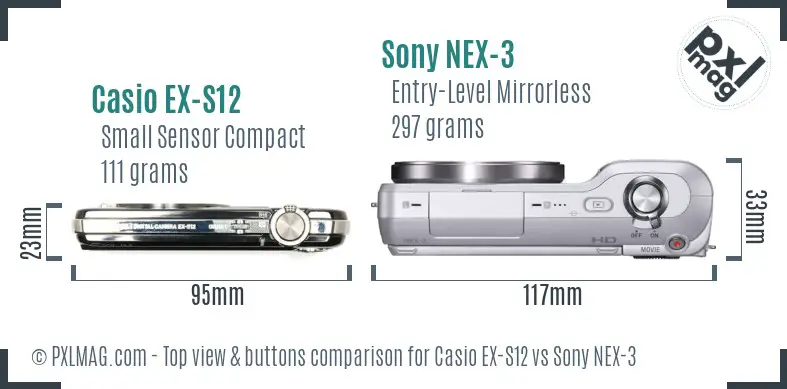 Casio EX-S12 vs Sony NEX-3 top view buttons comparison