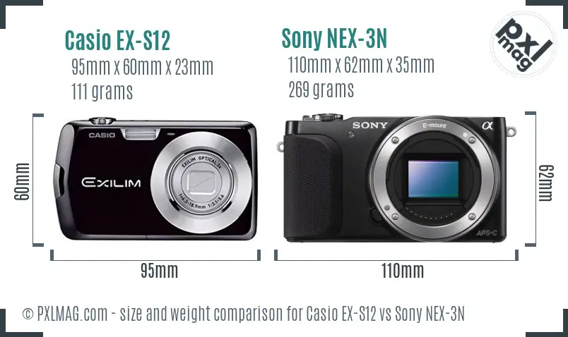 Casio EX-S12 vs Sony NEX-3N size comparison