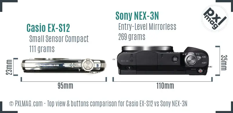 Casio EX-S12 vs Sony NEX-3N top view buttons comparison