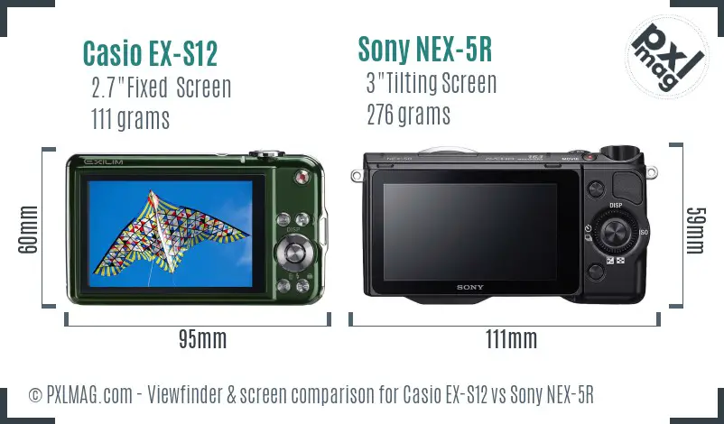 Casio EX-S12 vs Sony NEX-5R Screen and Viewfinder comparison