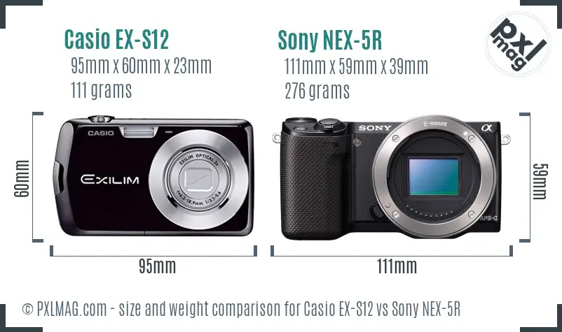 Casio EX-S12 vs Sony NEX-5R size comparison