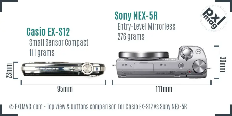 Casio EX-S12 vs Sony NEX-5R top view buttons comparison