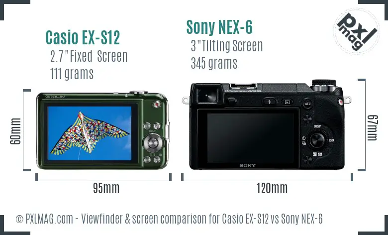 Casio EX-S12 vs Sony NEX-6 Screen and Viewfinder comparison