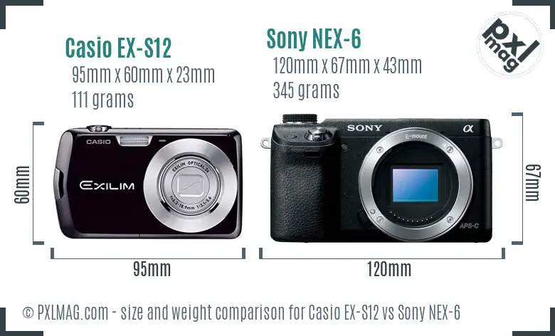 Casio EX-S12 vs Sony NEX-6 size comparison