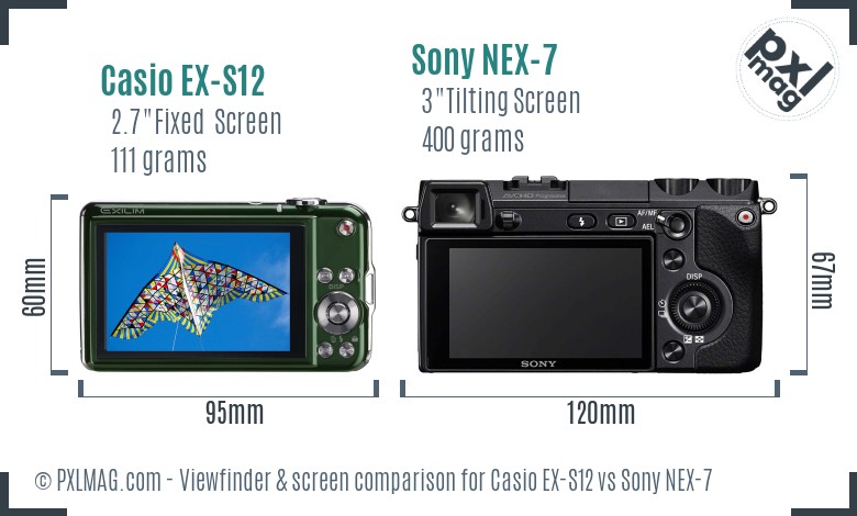 Casio EX-S12 vs Sony NEX-7 Screen and Viewfinder comparison