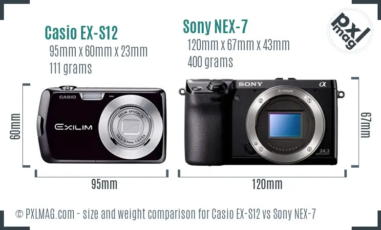 Casio EX-S12 vs Sony NEX-7 size comparison