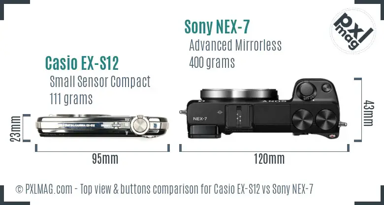 Casio EX-S12 vs Sony NEX-7 top view buttons comparison