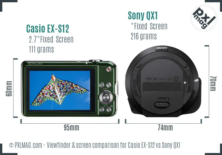 Casio EX-S12 vs Sony QX1 Screen and Viewfinder comparison Casio EX-S12 vs Sony QX1 Screen and Viewfinder comparison