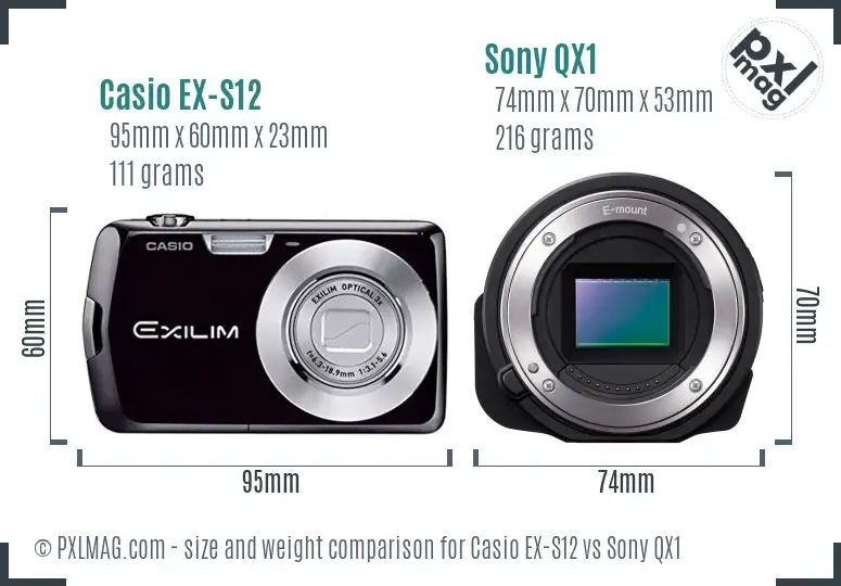 Casio EX-S12 vs Sony QX1 size comparison Casio EX-S12 vs Sony QX1 size comparison