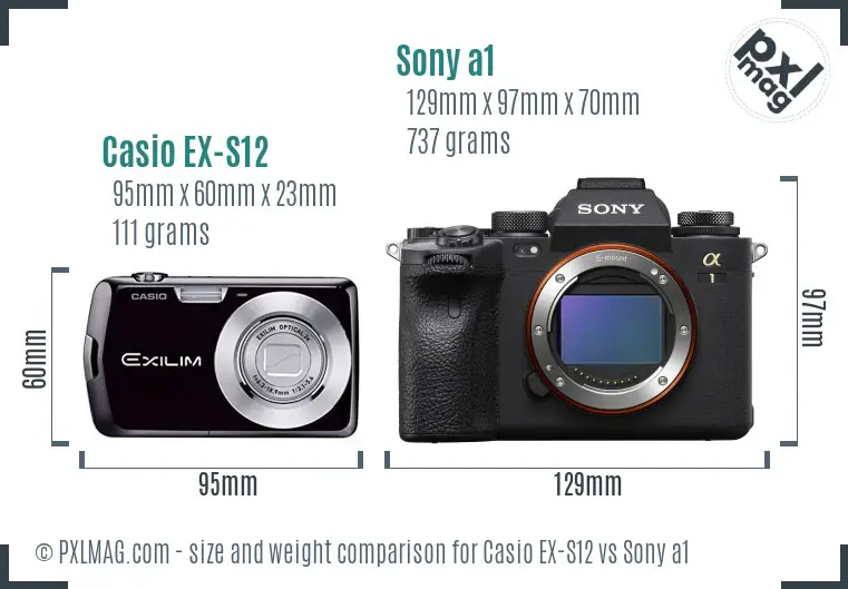Casio EX-S12 vs Sony a1 size comparison