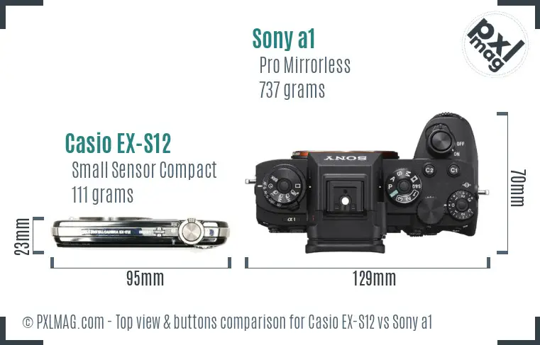 Casio EX-S12 vs Sony a1 top view buttons comparison