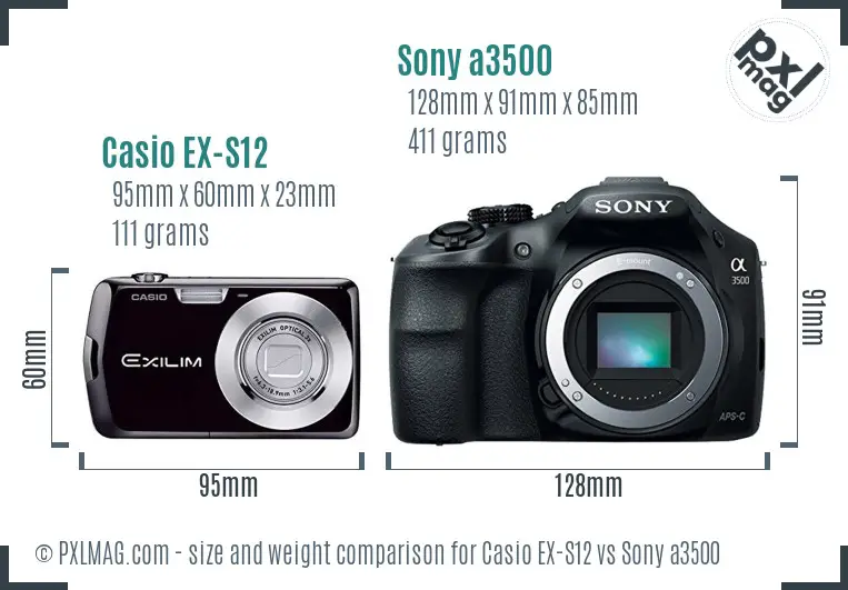 Casio EX-S12 vs Sony a3500 size comparison