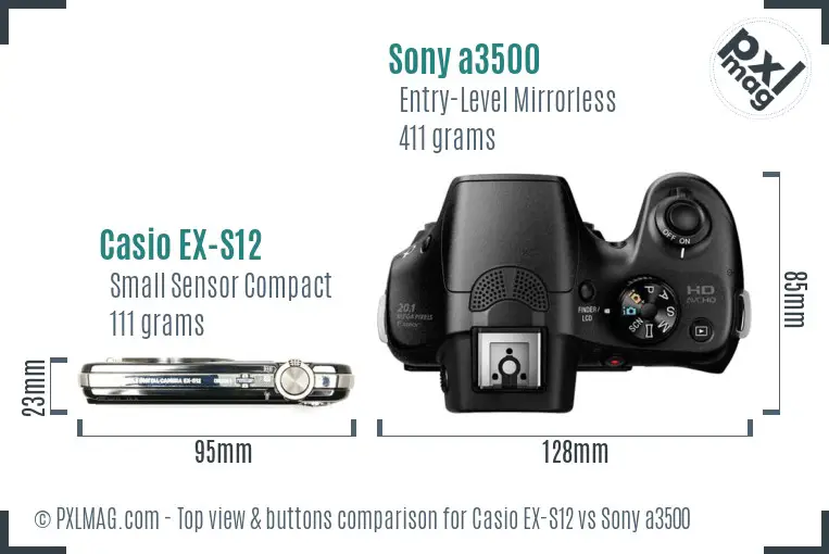 Casio EX-S12 vs Sony a3500 top view buttons comparison