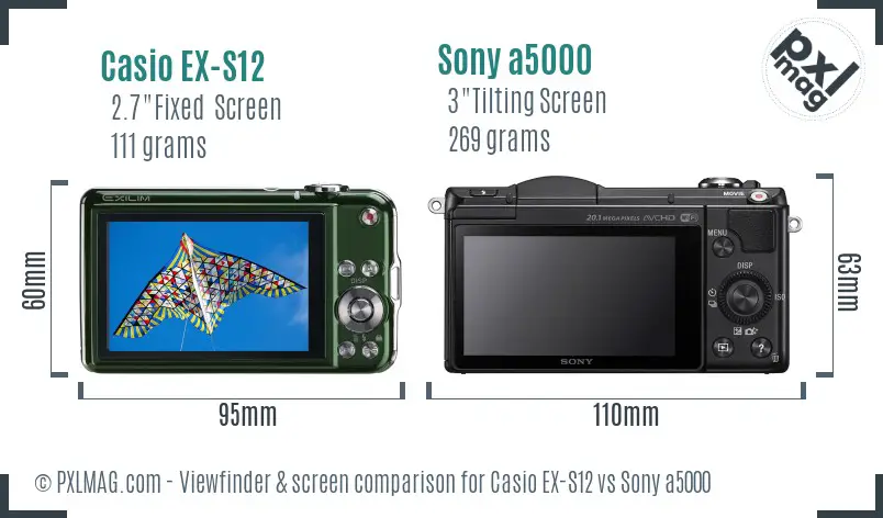 Casio EX-S12 vs Sony a5000 Screen and Viewfinder comparison