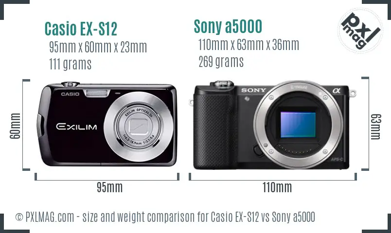 Casio EX-S12 vs Sony a5000 size comparison