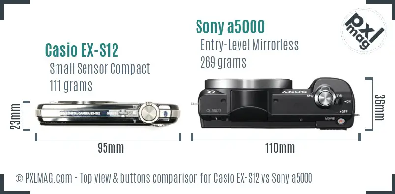 Casio EX-S12 vs Sony a5000 top view buttons comparison