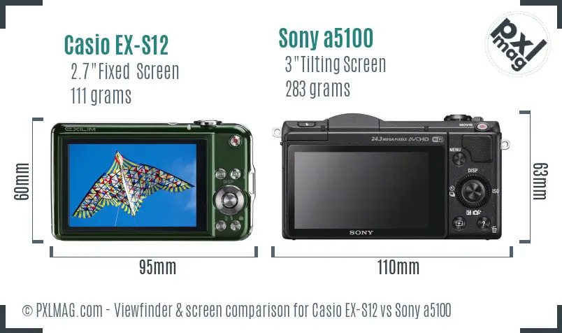 Casio EX-S12 vs Sony a5100 Screen and Viewfinder comparison
