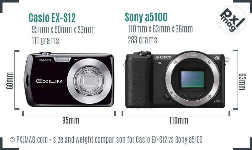 Casio EX-S12 vs Sony a5100 size comparison