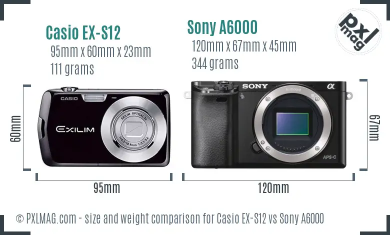 Casio EX-S12 vs Sony A6000 size comparison