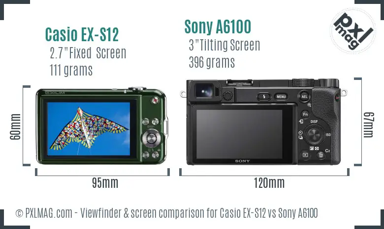 Casio EX-S12 vs Sony A6100 Screen and Viewfinder comparison