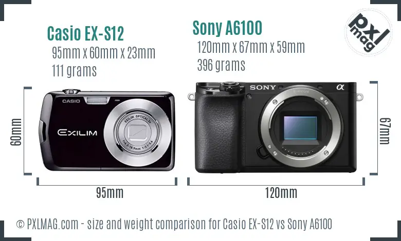 Casio EX-S12 vs Sony A6100 size comparison