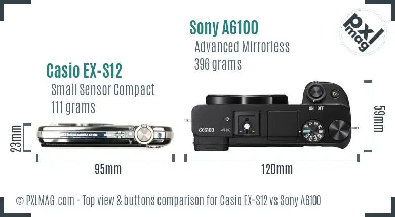 Casio EX-S12 vs Sony A6100 top view buttons comparison