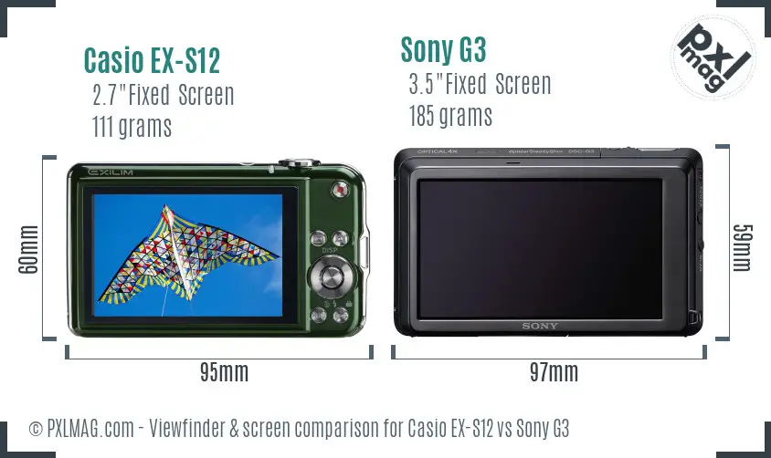 Casio EX-S12 vs Sony G3 Screen and Viewfinder comparison