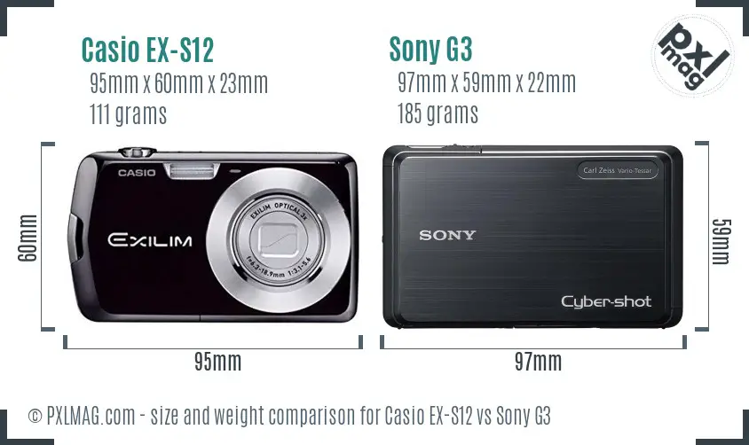 Casio EX-S12 vs Sony G3 size comparison