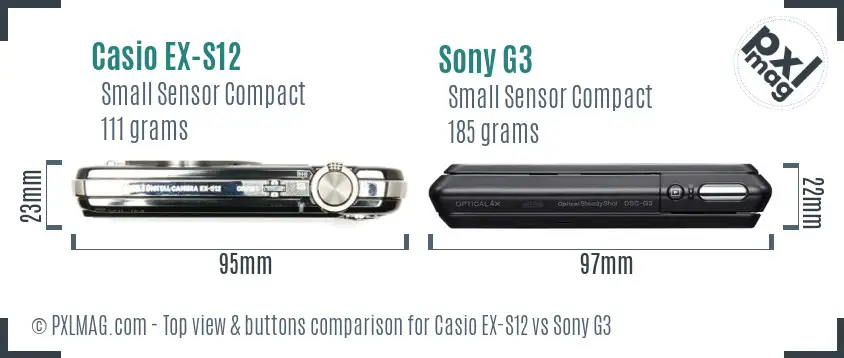 Casio EX-S12 vs Sony G3 top view buttons comparison