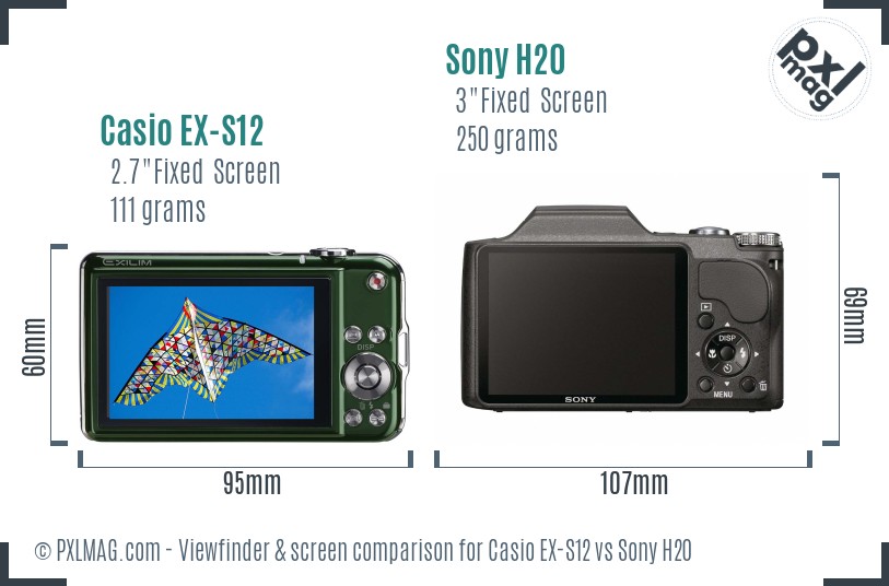 Casio EX-S12 vs Sony H20 Screen and Viewfinder comparison