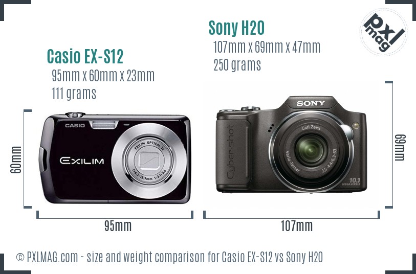 Casio EX-S12 vs Sony H20 size comparison