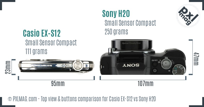Casio EX-S12 vs Sony H20 top view buttons comparison