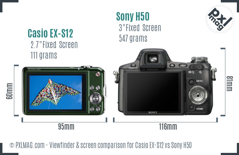 Casio EX-S12 vs Sony H50 Screen and Viewfinder comparison