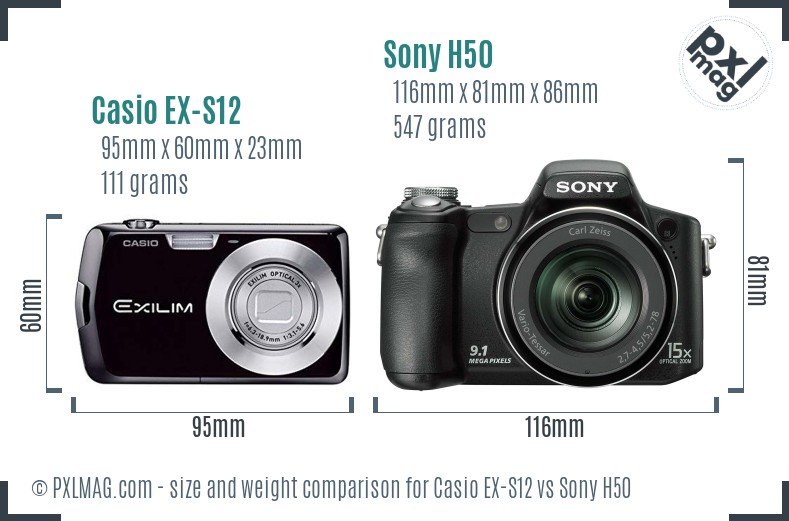 Casio EX-S12 vs Sony H50 size comparison