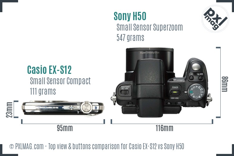 Casio EX-S12 vs Sony H50 top view buttons comparison