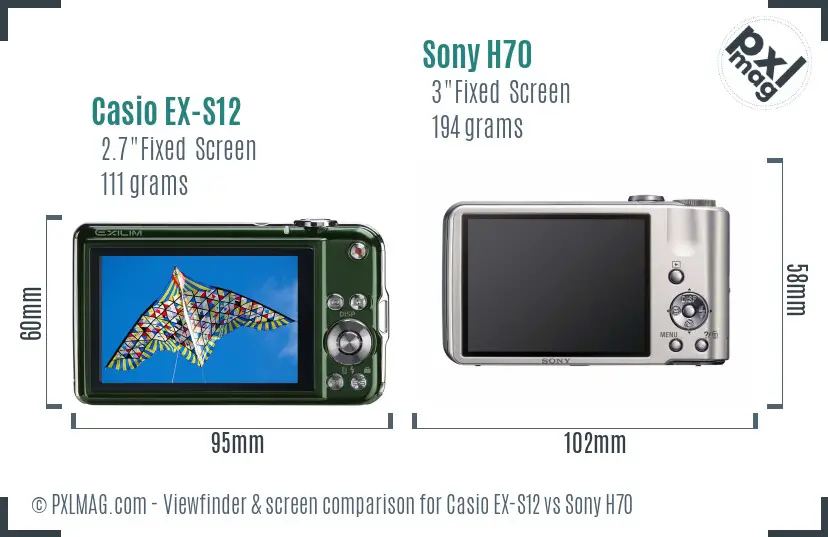 Casio EX-S12 vs Sony H70 Screen and Viewfinder comparison