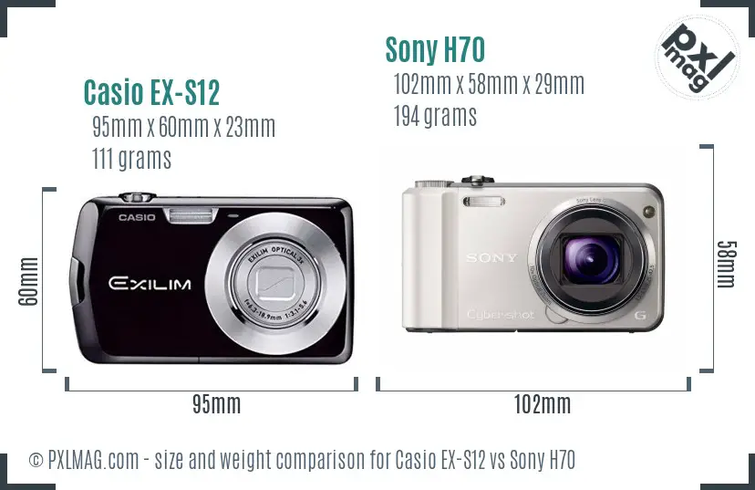 Casio EX-S12 vs Sony H70 size comparison