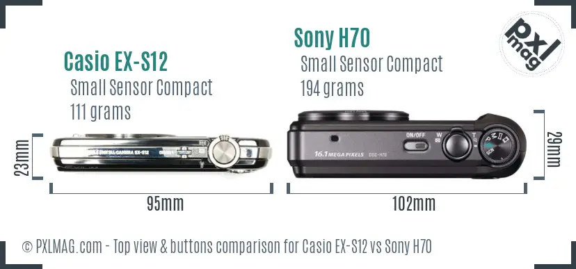 Casio EX-S12 vs Sony H70 top view buttons comparison