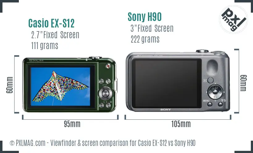 Casio EX-S12 vs Sony H90 Screen and Viewfinder comparison