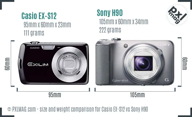 Casio EX-S12 vs Sony H90 size comparison