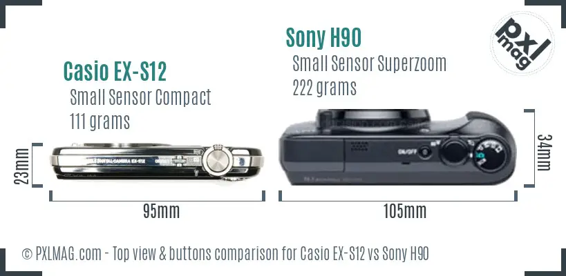 Casio EX-S12 vs Sony H90 top view buttons comparison